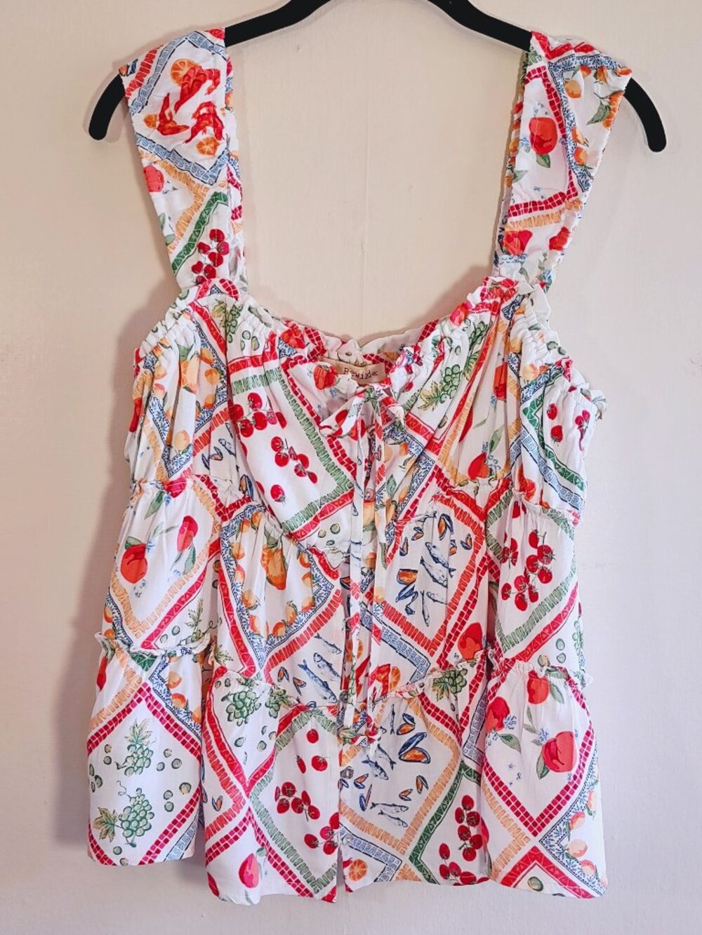 Mediterranean Babydoll Tank Top Size Large Euro Summer Resort Vacation Boho